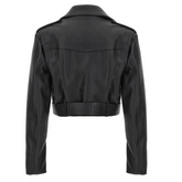 Womens Cropped Leather Biker Jacket